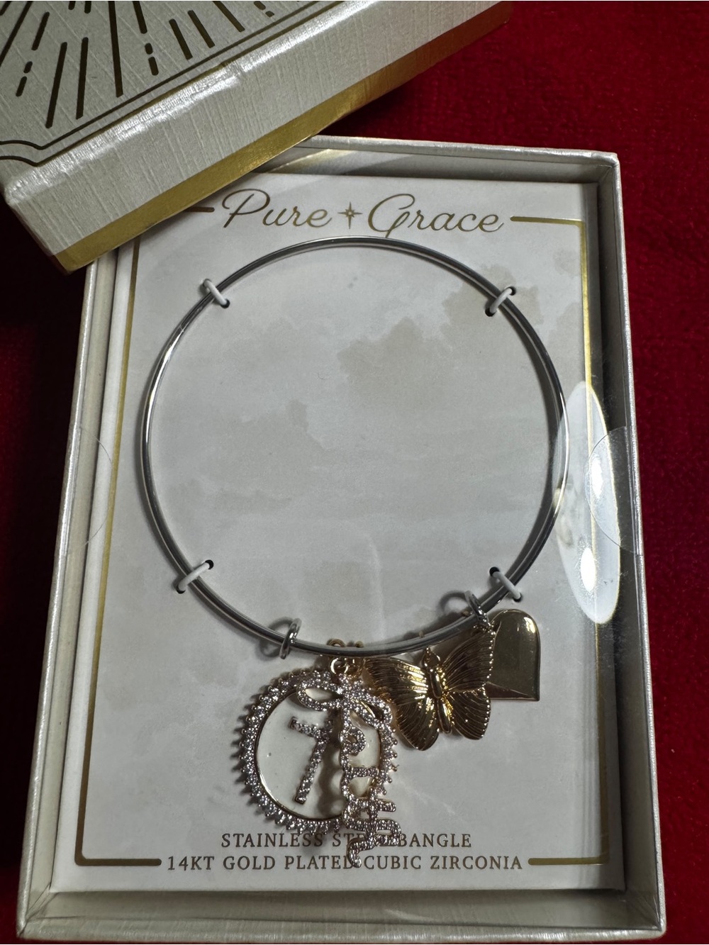 Pure + Grace Women’s 14K Gold Plated Butterfly Heart Charm Bangle Bracelet